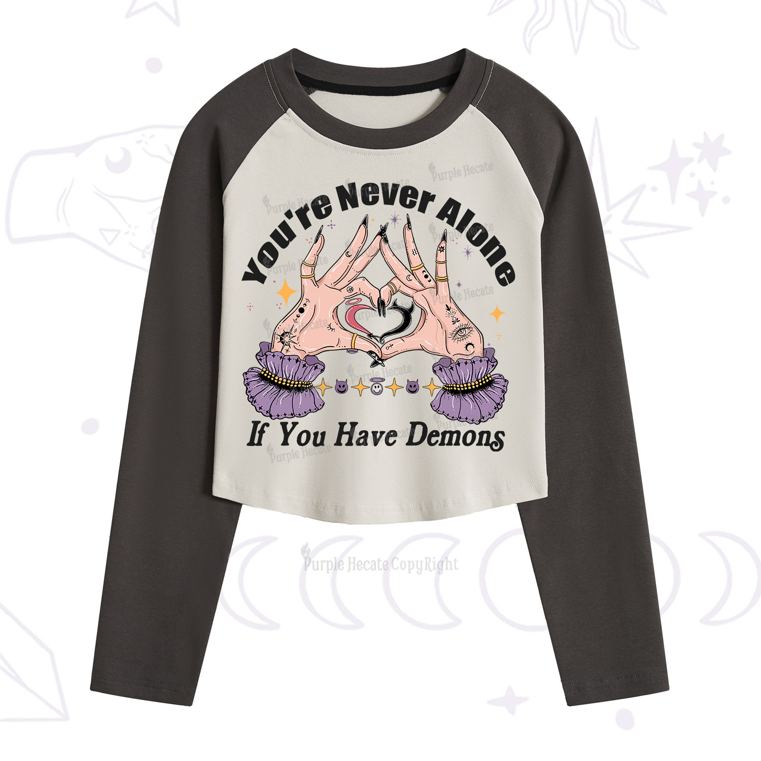 Purplehecate You're Never Alone If You Have Demons Cropped Raglan Long Sleeve T-Shirt