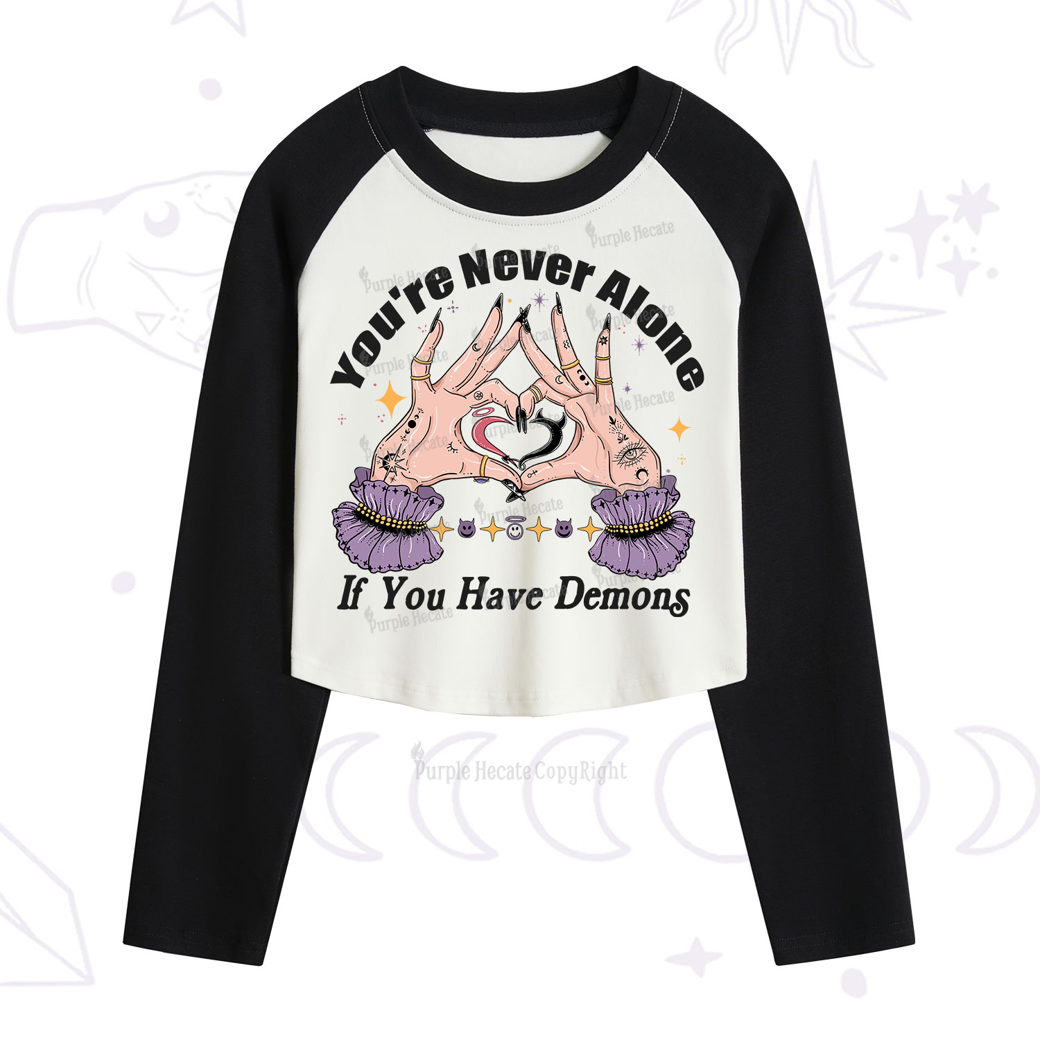Purplehecate You're Never Alone If You Have Demons Cropped Raglan Long Sleeve T-Shirt