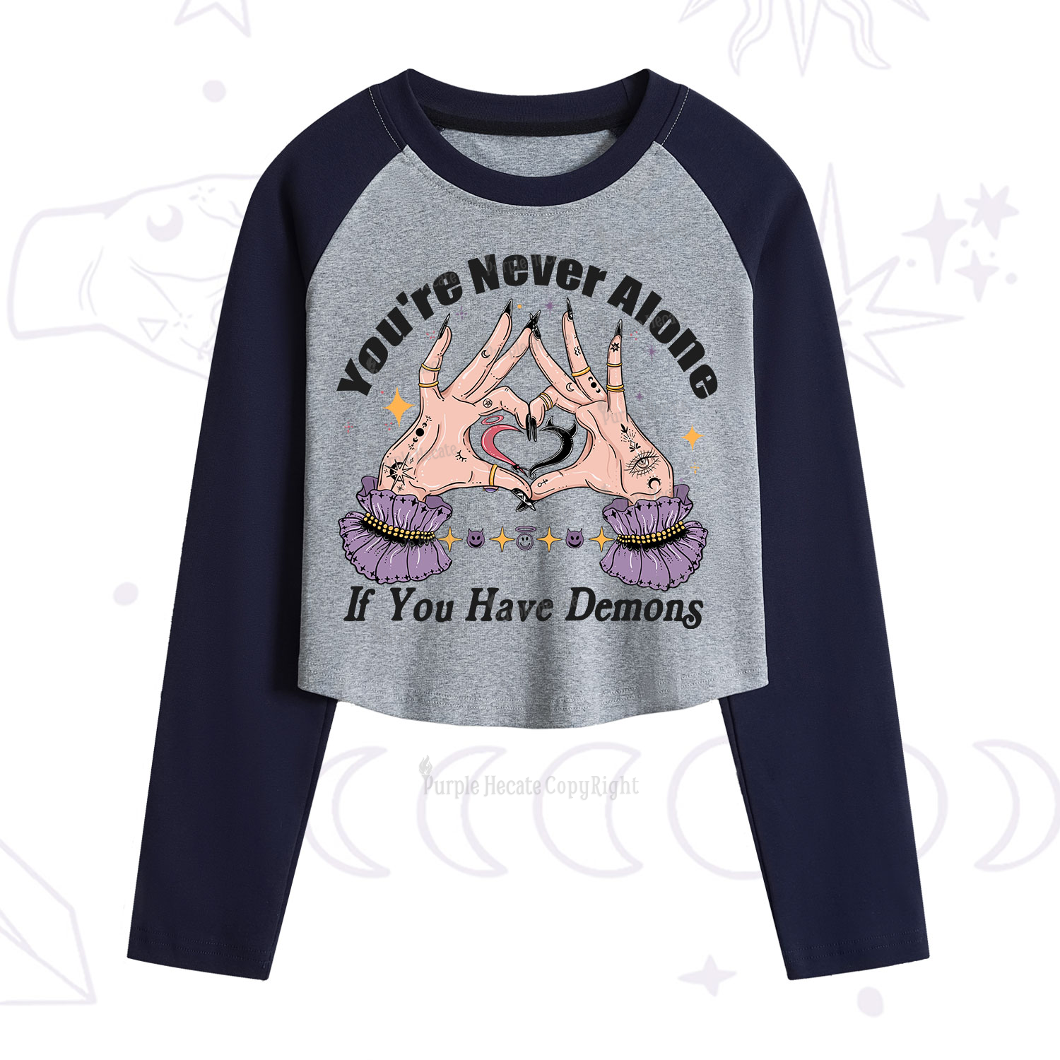 Purplehecate You're Never Alone If You Have Demons Cropped Raglan Long Sleeve T-Shirt