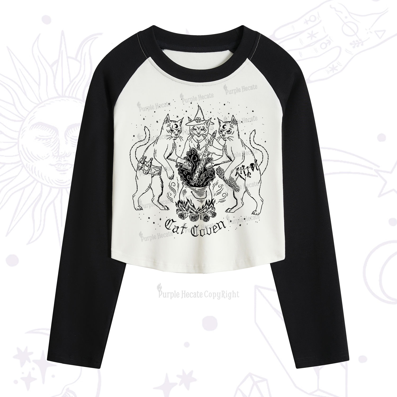 Purplehecate Cat Coven Cropped Raglan Long Sleeve T-Shirt