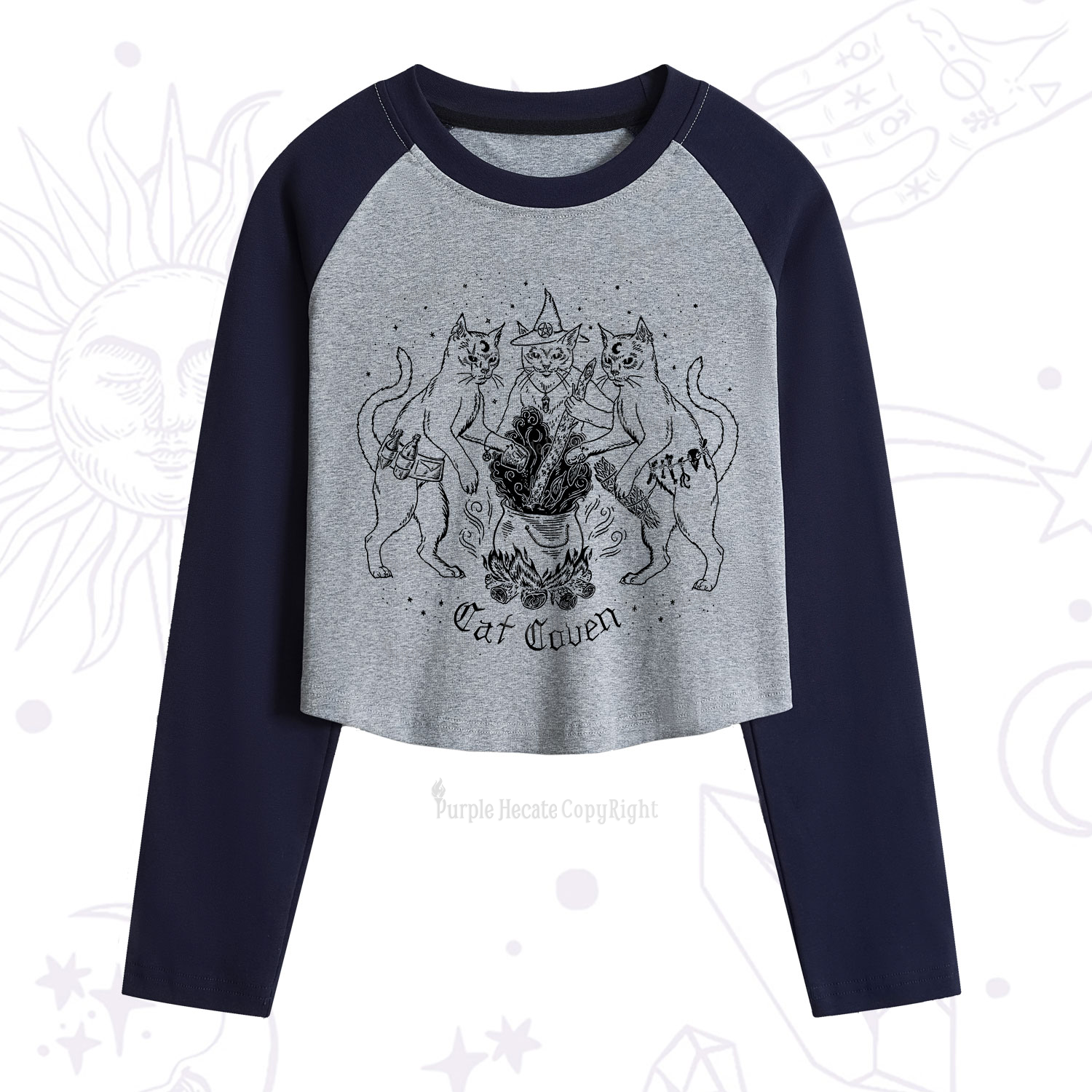 Purplehecate Cat Coven Cropped Raglan Long Sleeve T-Shirt
