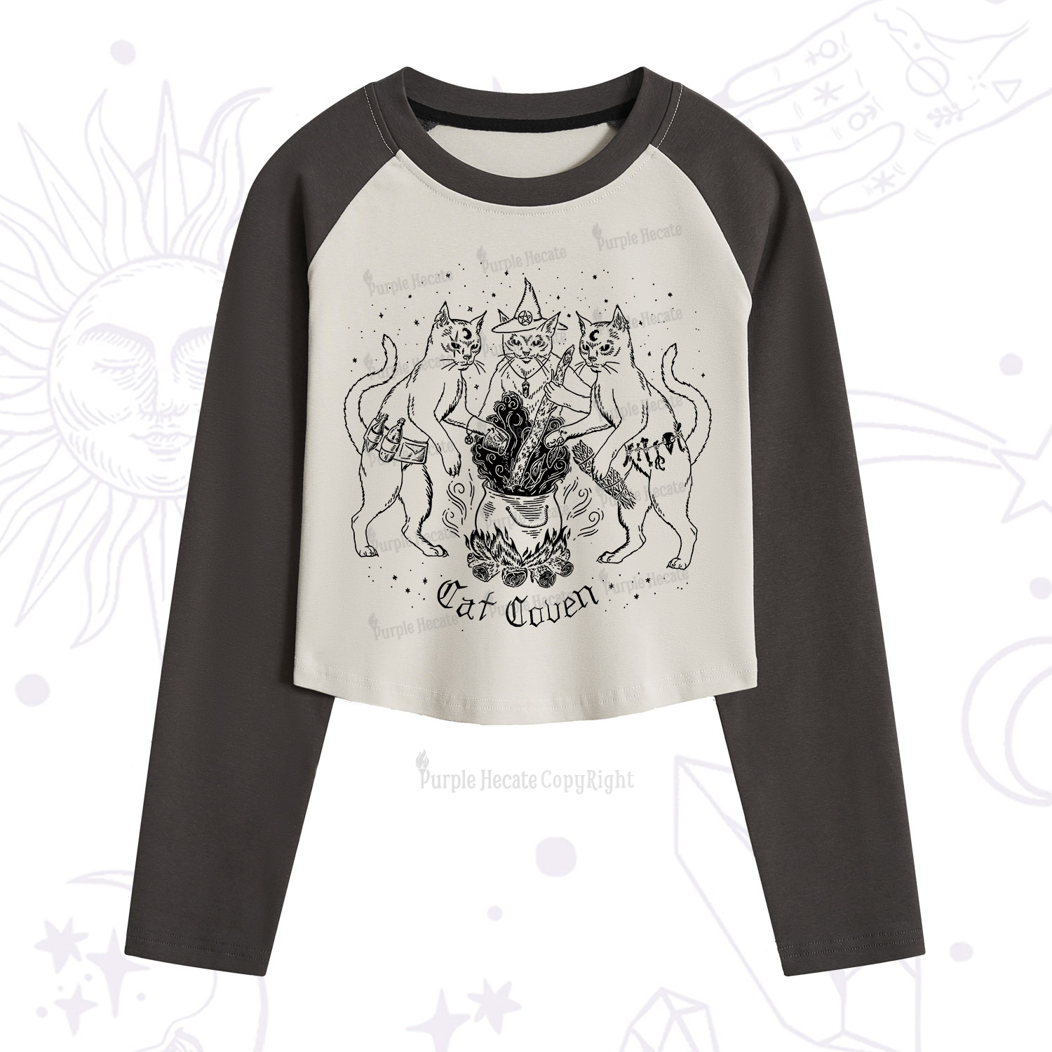 Purplehecate Cat Coven Cropped Raglan Long Sleeve T-Shirt