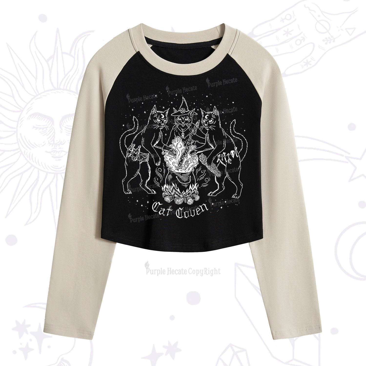 Purplehecate Cat Coven Cropped Raglan Long Sleeve T-Shirt