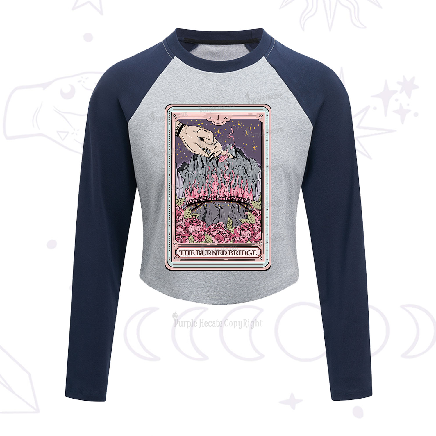 Purplehecate The Burned Bridge Tarot Cropped Raglan Long Sleeve T-Shirt