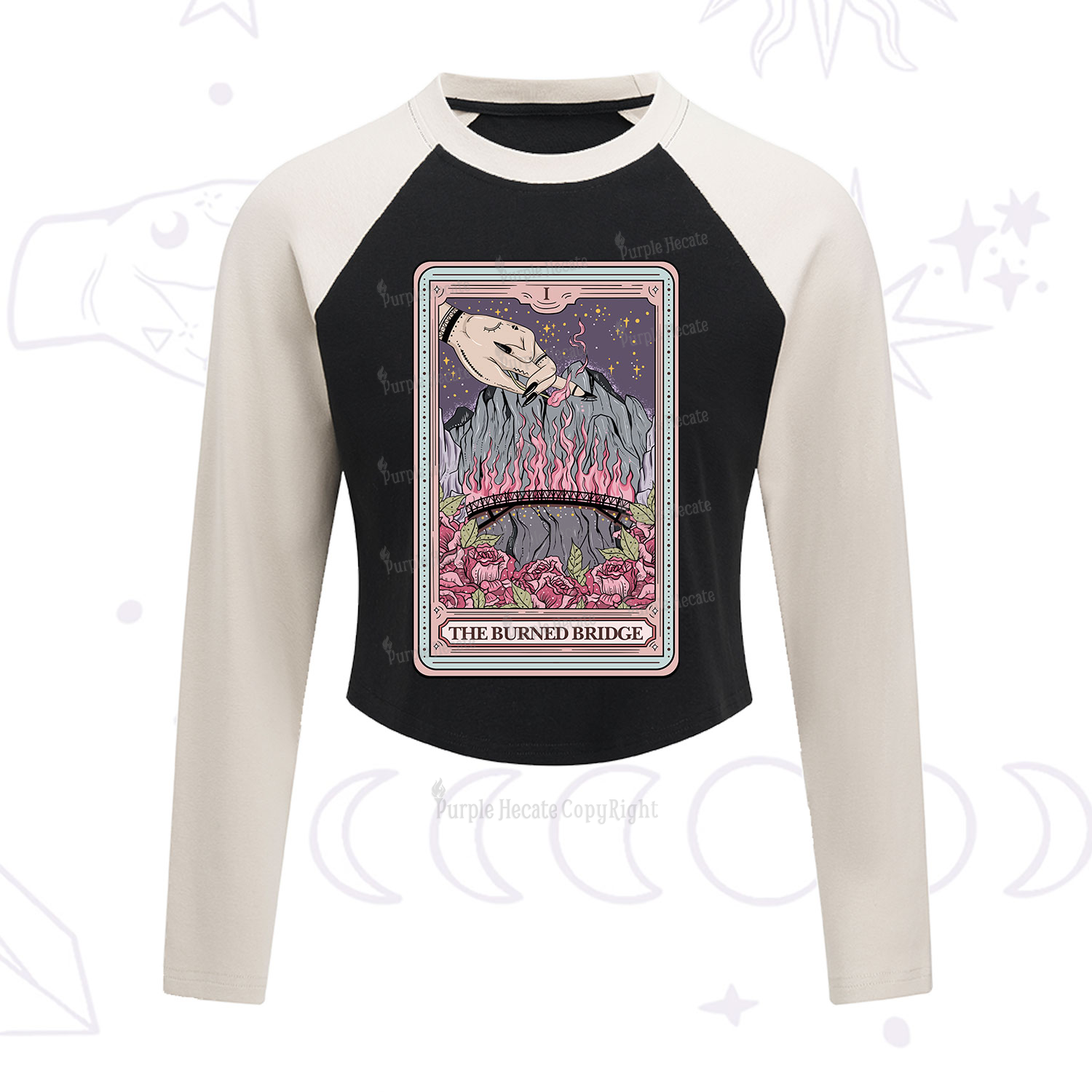 Purplehecate The Burned Bridge Tarot Cropped Raglan Long Sleeve T-Shirt