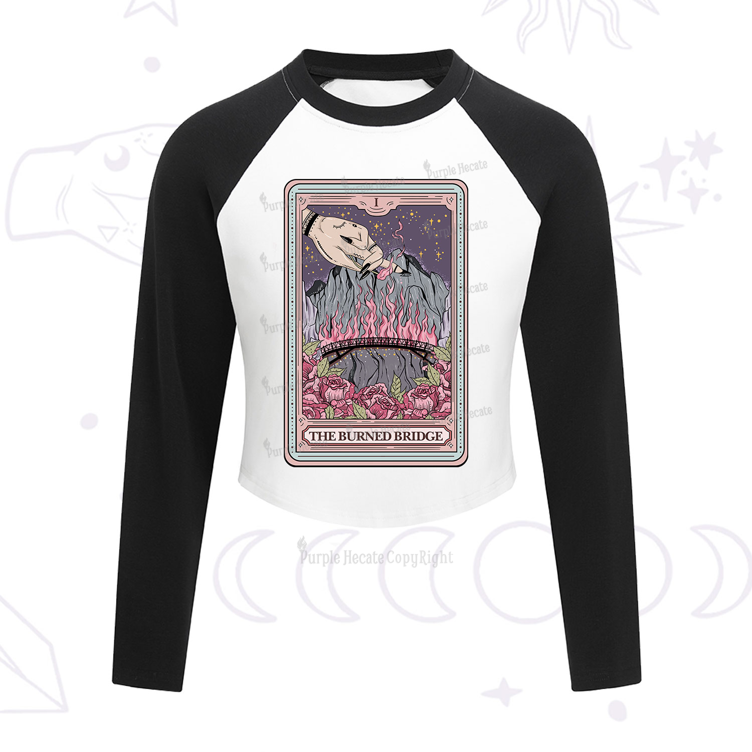 Purplehecate The Burned Bridge Tarot Cropped Raglan Long Sleeve T-Shirt