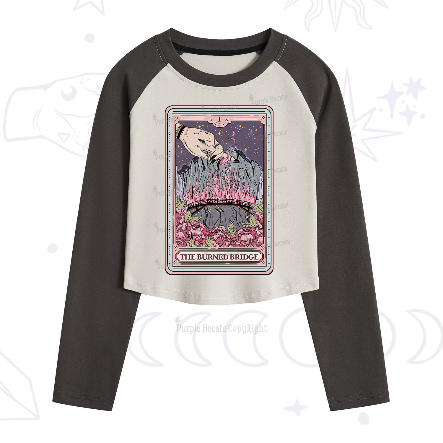 Purplehecate The Burned Bridge Tarot Cropped Raglan Long Sleeve T-Shirt