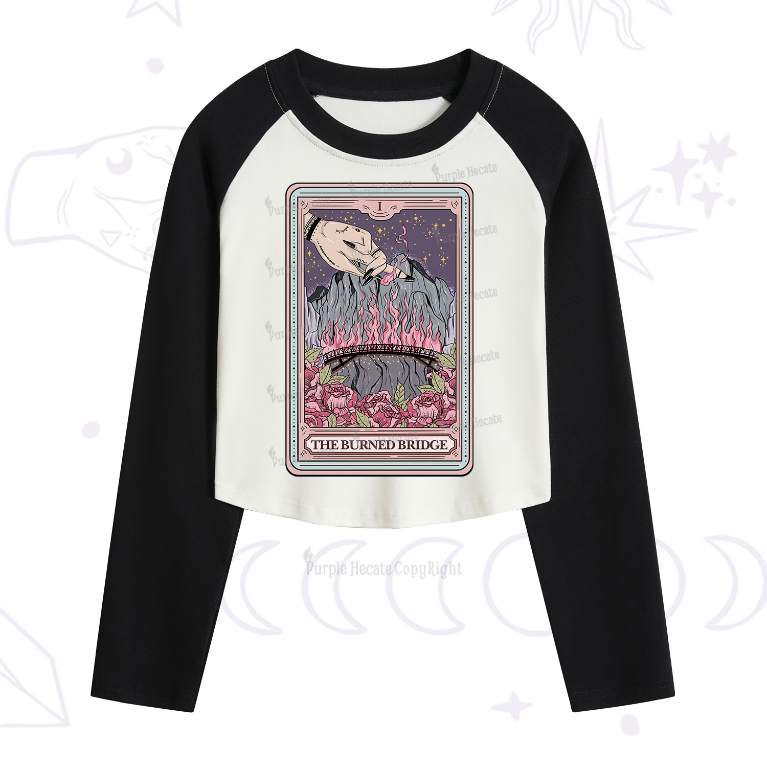 Purplehecate The Burned Bridge Tarot Cropped Raglan Long Sleeve T-Shirt