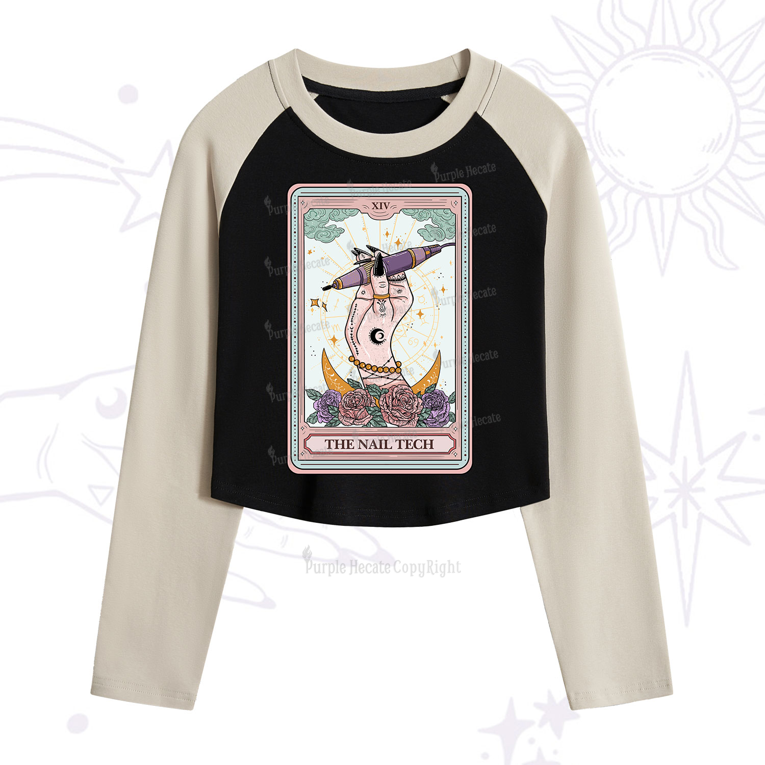 Purplehecate The Nail Tech Tarot Card Cropped Raglan Long Sleeve T-Shirt