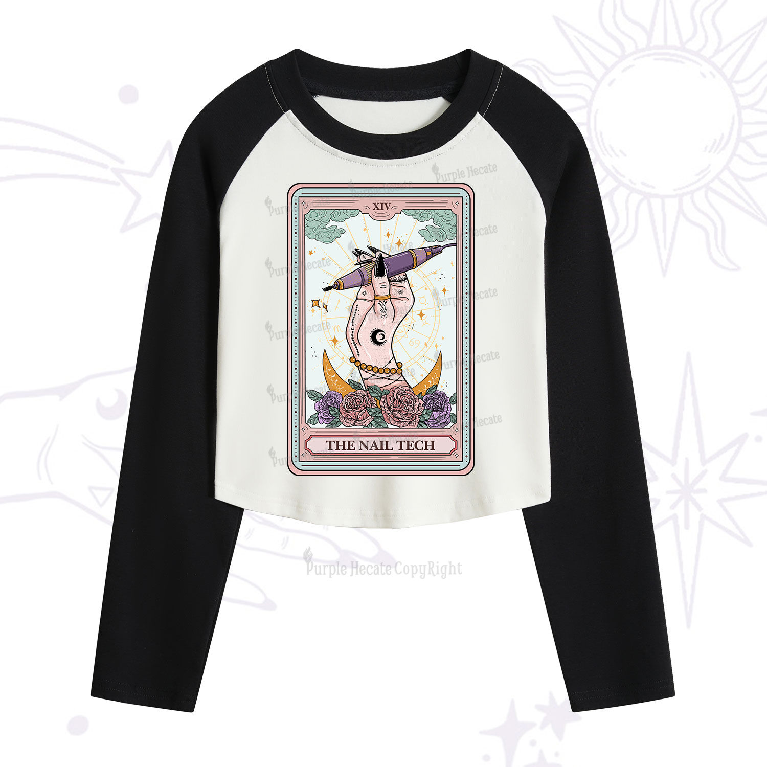 Purplehecate The Nail Tech Tarot Card Cropped Raglan Long Sleeve T-Shirt