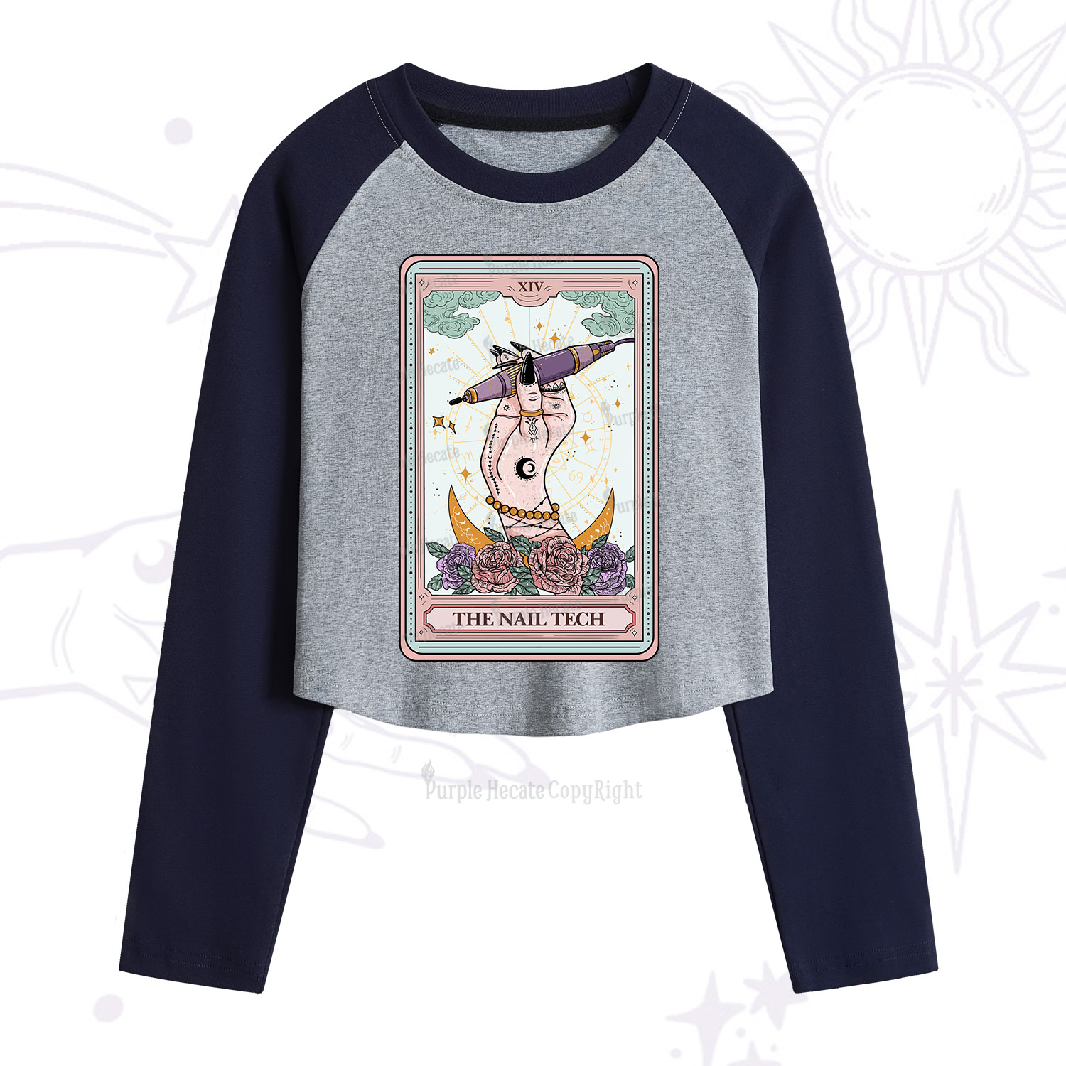Purplehecate The Nail Tech Tarot Card Cropped Raglan Long Sleeve T-Shirt