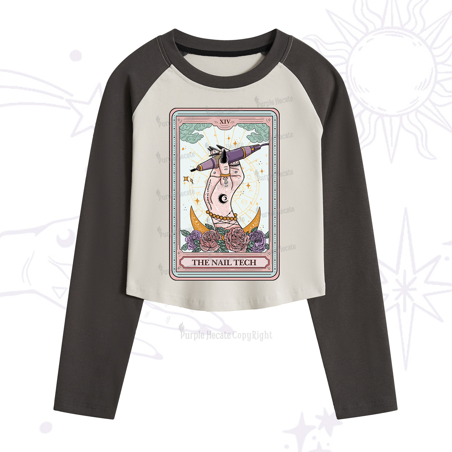 Purplehecate The Nail Tech Tarot Card Cropped Raglan Long Sleeve T-Shirt