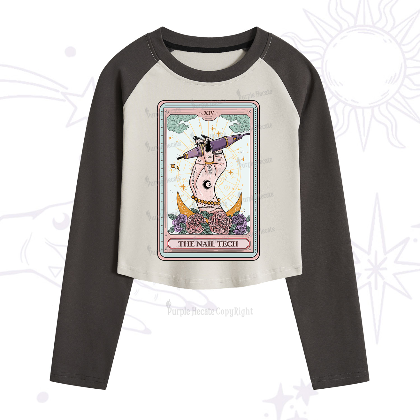 Purplehecate The Nail Tech Tarot Card Cropped Raglan Long Sleeve T-Shirt