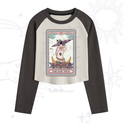 Purplehecate The Nail Tech Tarot Card Cropped Raglan Long Sleeve T-Shirt
