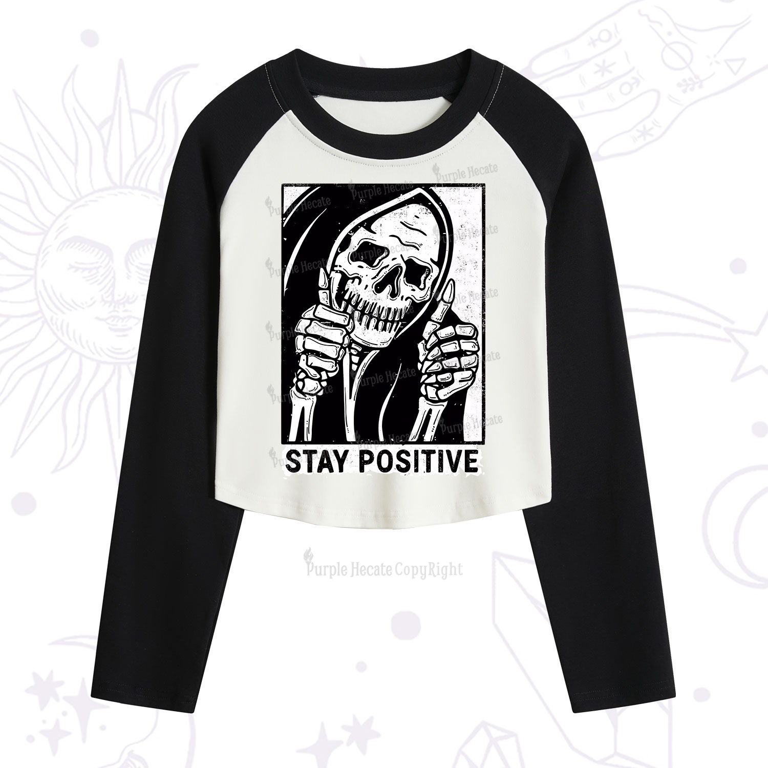 Purplehecate Stay Positive Cropped Raglan Long Sleeve T-Shirt