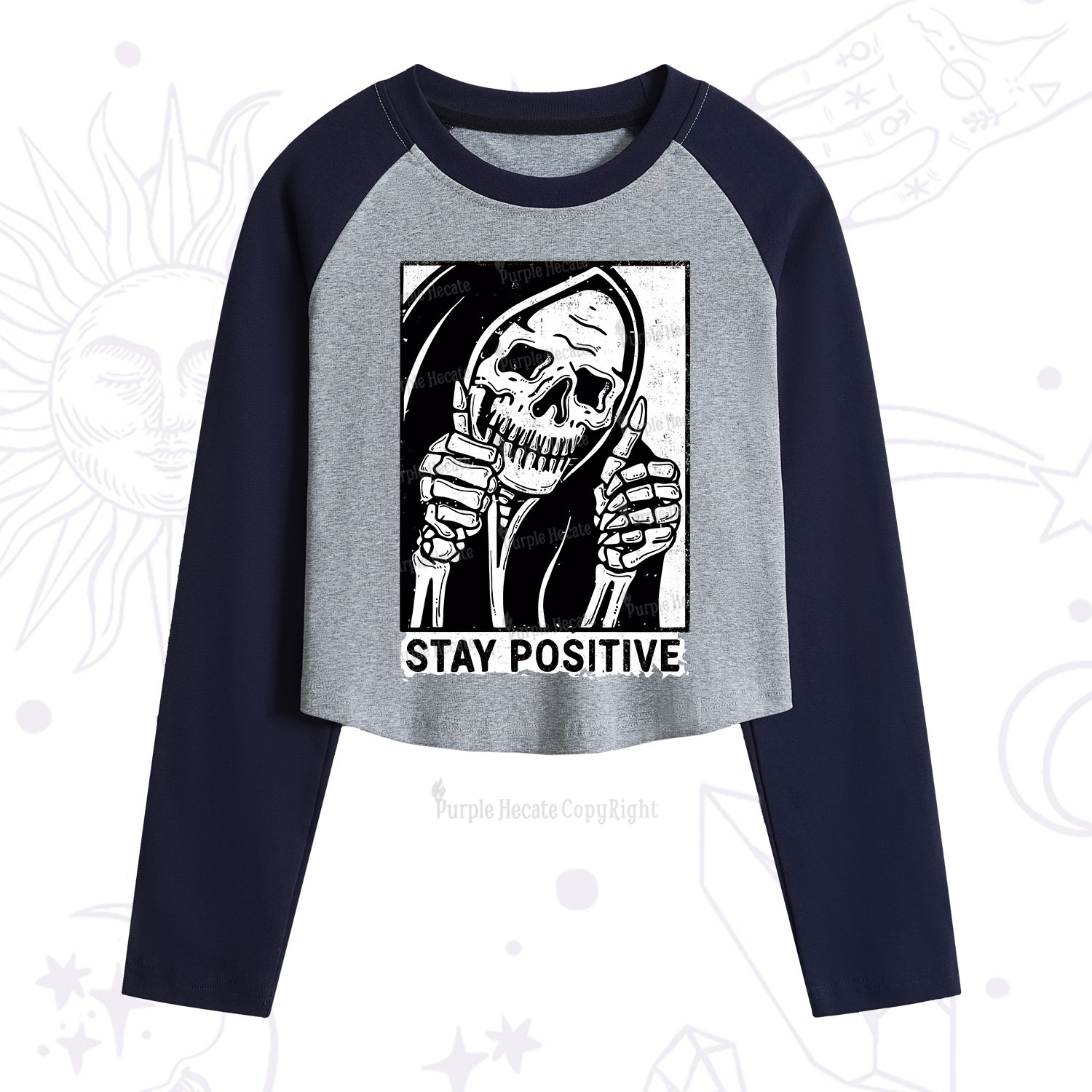 Purplehecate Stay Positive Cropped Raglan Long Sleeve T-Shirt