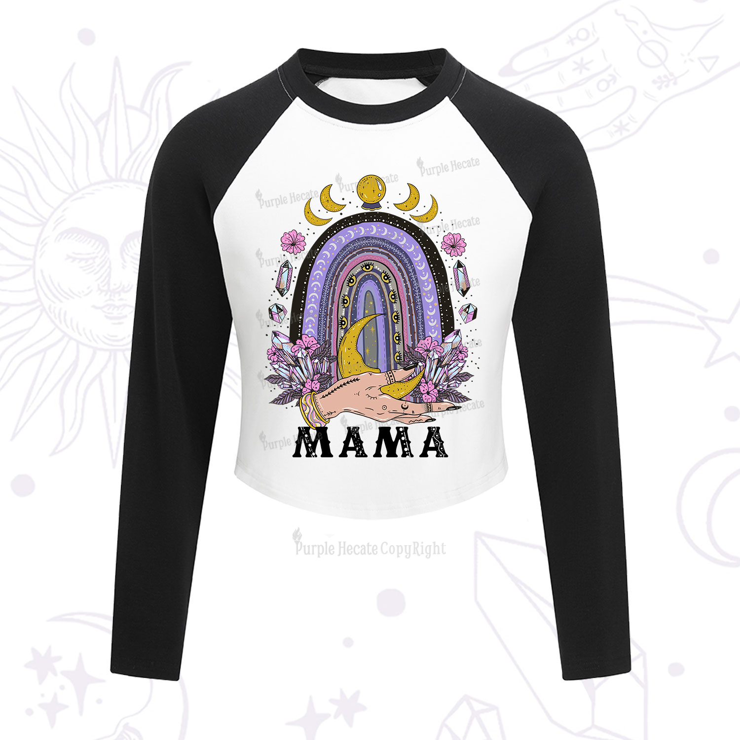 Purplehecate Gothic Mama Rainbow Cropped Raglan Long Sleeve T-Shirt
