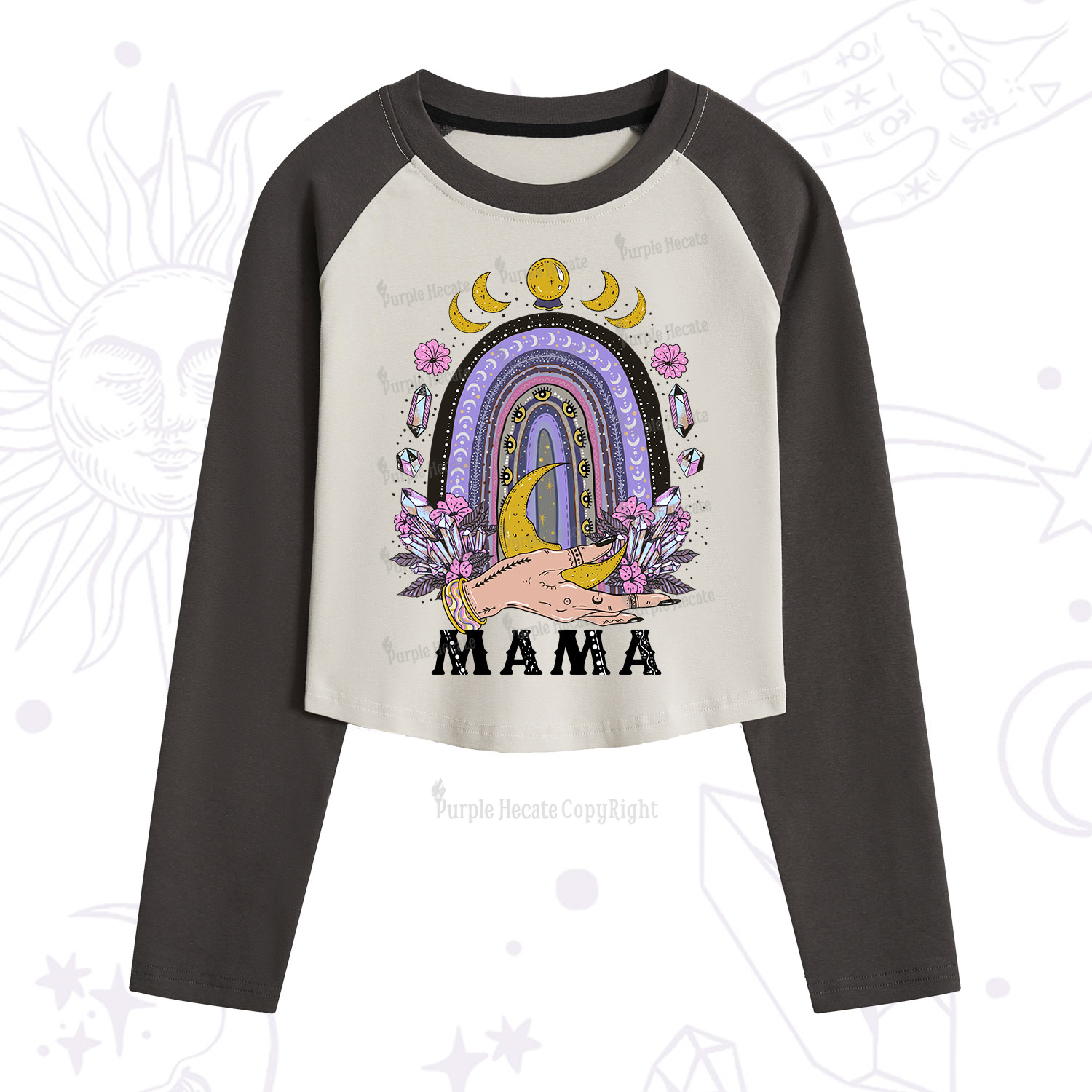 Purplehecate Gothic Mama Rainbow Cropped Raglan Long Sleeve T-Shirt