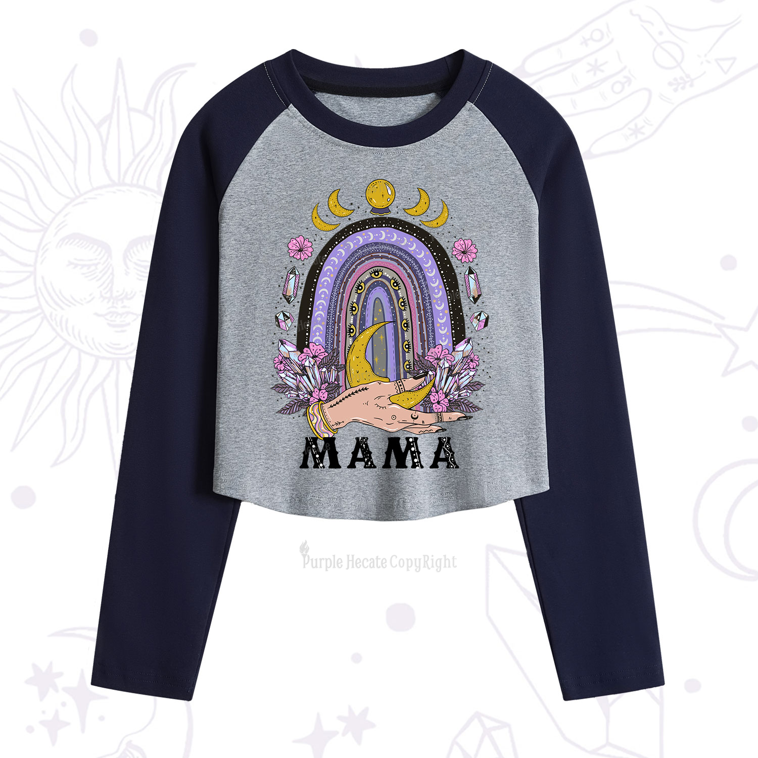 Purplehecate Gothic Mama Rainbow Cropped Raglan Long Sleeve T-Shirt