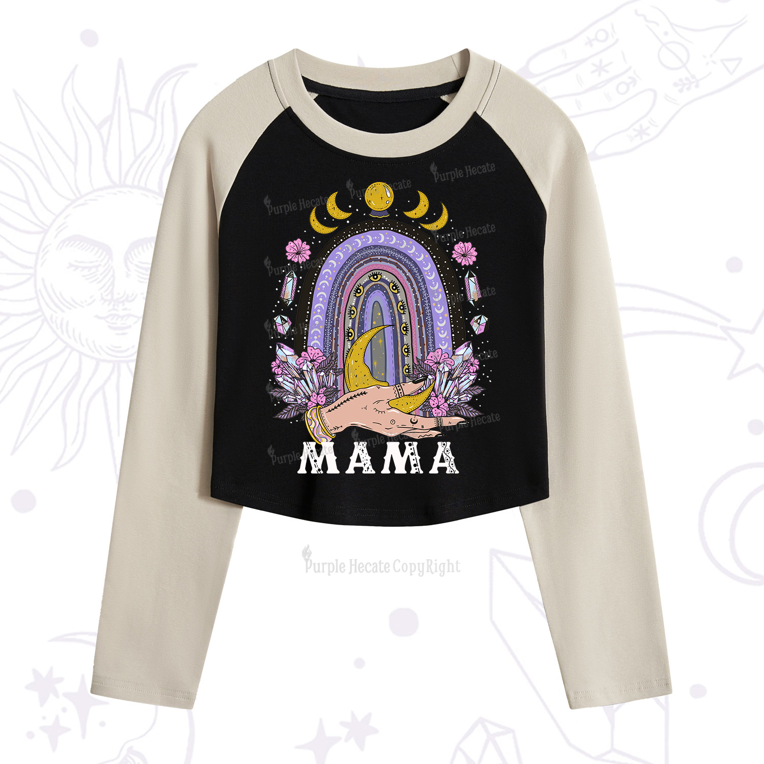 Purplehecate Gothic Mama Rainbow Cropped Raglan Long Sleeve T-Shirt