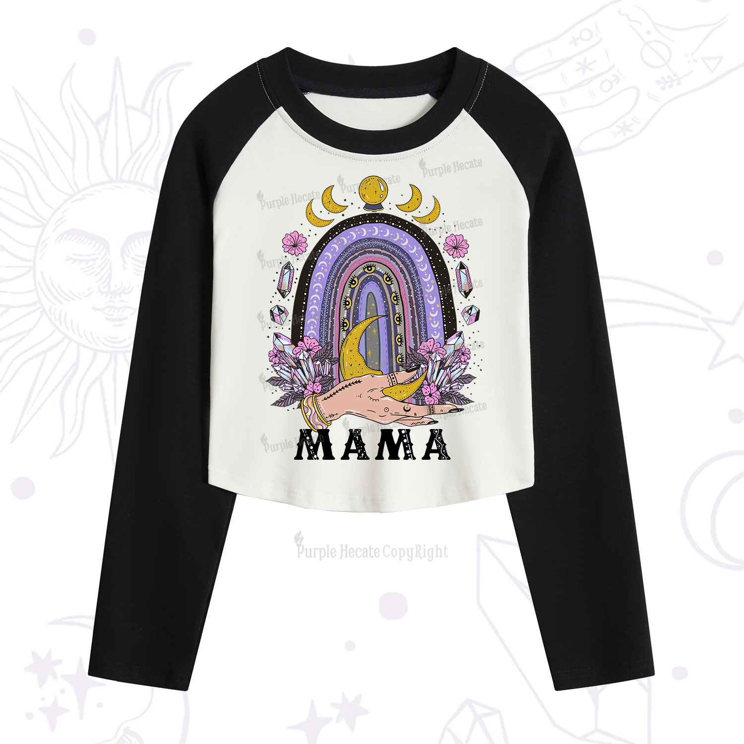 Purplehecate Gothic Mama Rainbow Cropped Raglan Long Sleeve T-Shirt
