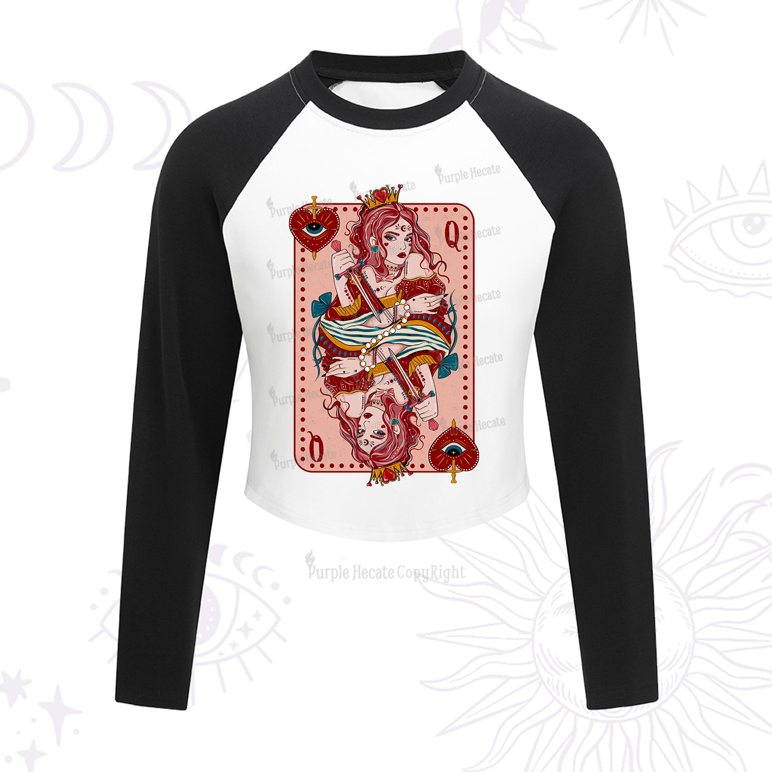 Purplehecate Queen of Hearts Cropped Raglan Long Sleeve T-Shirt