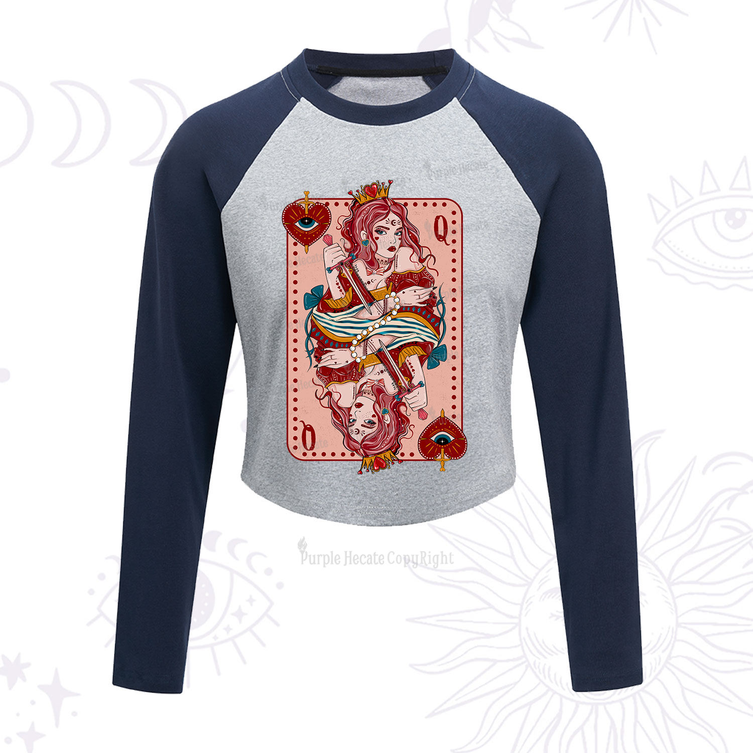 Purplehecate Queen of Hearts Cropped Raglan Long Sleeve T-Shirt