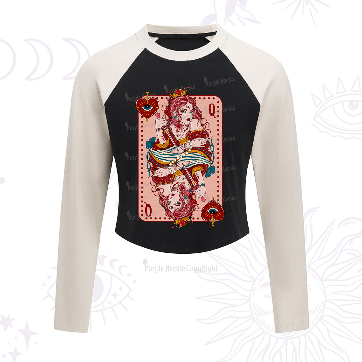 Purplehecate Queen of Hearts Cropped Raglan Long Sleeve T-Shirt