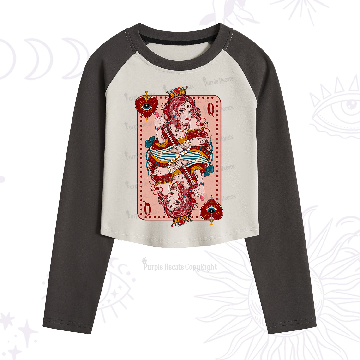 Purplehecate Queen of Hearts Cropped Raglan Long Sleeve T-Shirt
