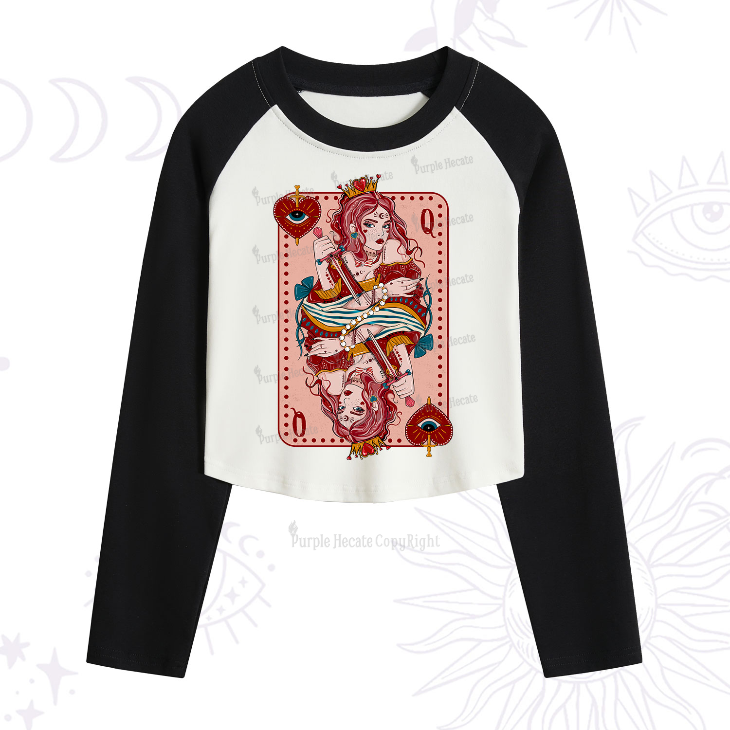 Purplehecate Queen of Hearts Cropped Raglan Long Sleeve T-Shirt