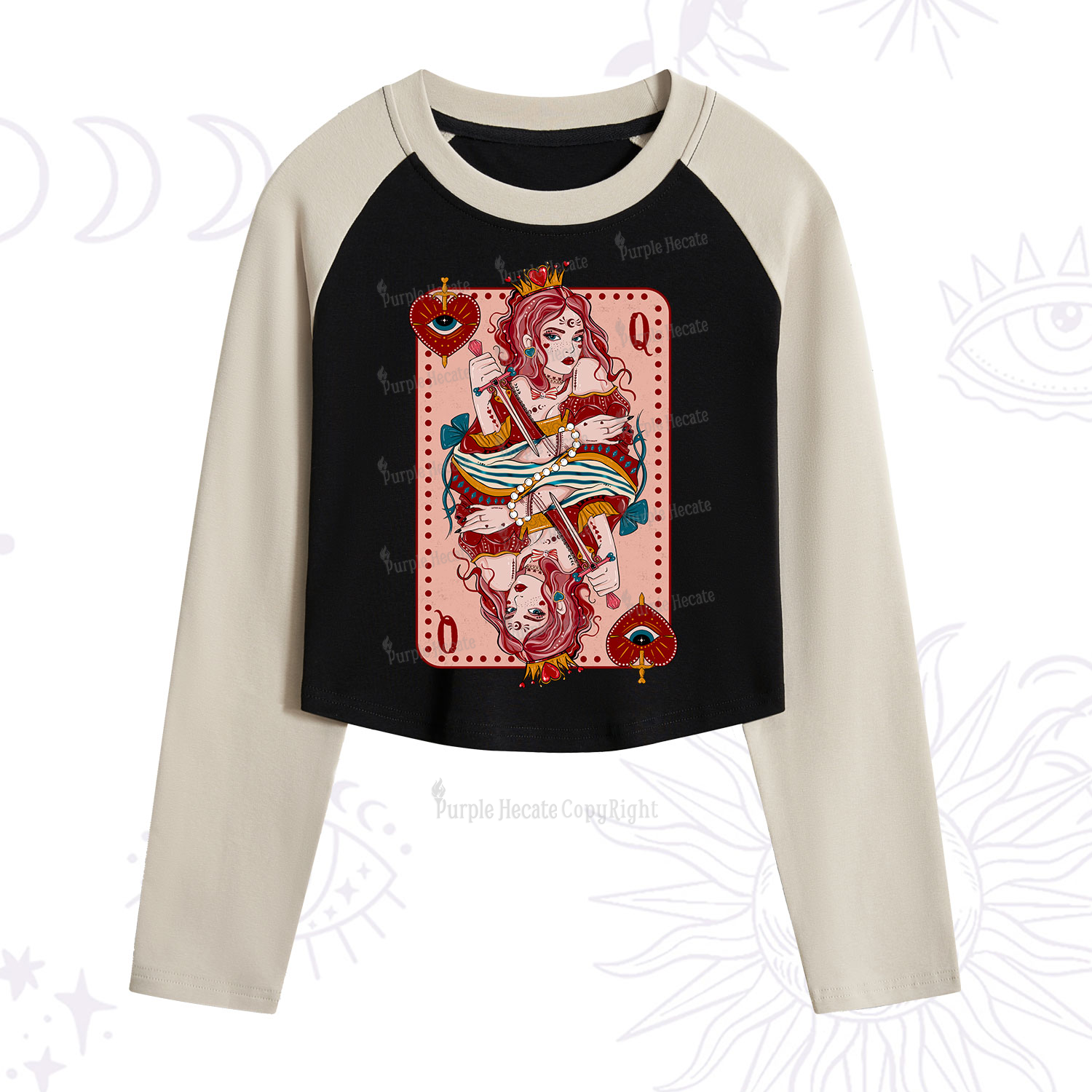 Purplehecate Queen of Hearts Cropped Raglan Long Sleeve T-Shirt