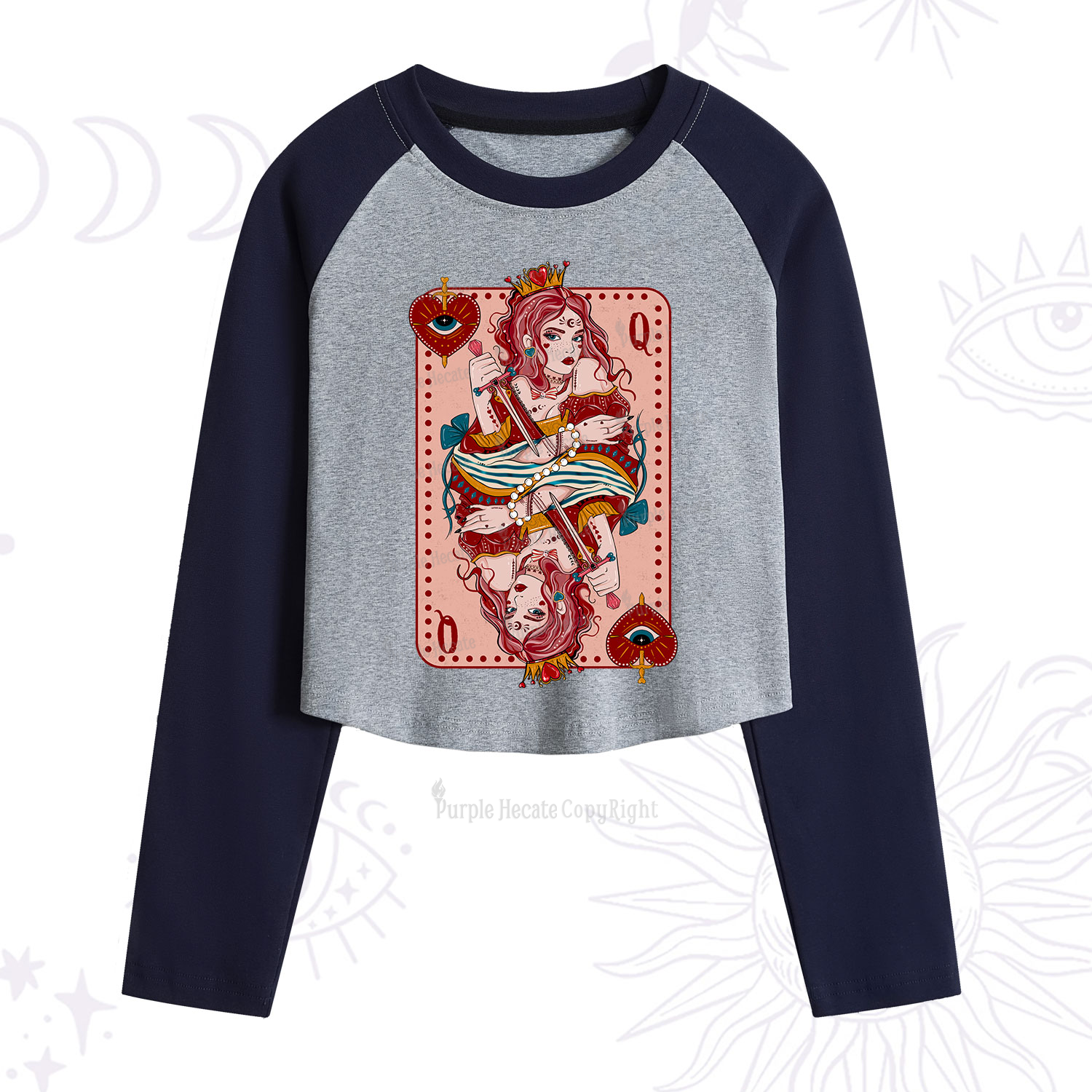Purplehecate Queen of Hearts Cropped Raglan Long Sleeve T-Shirt