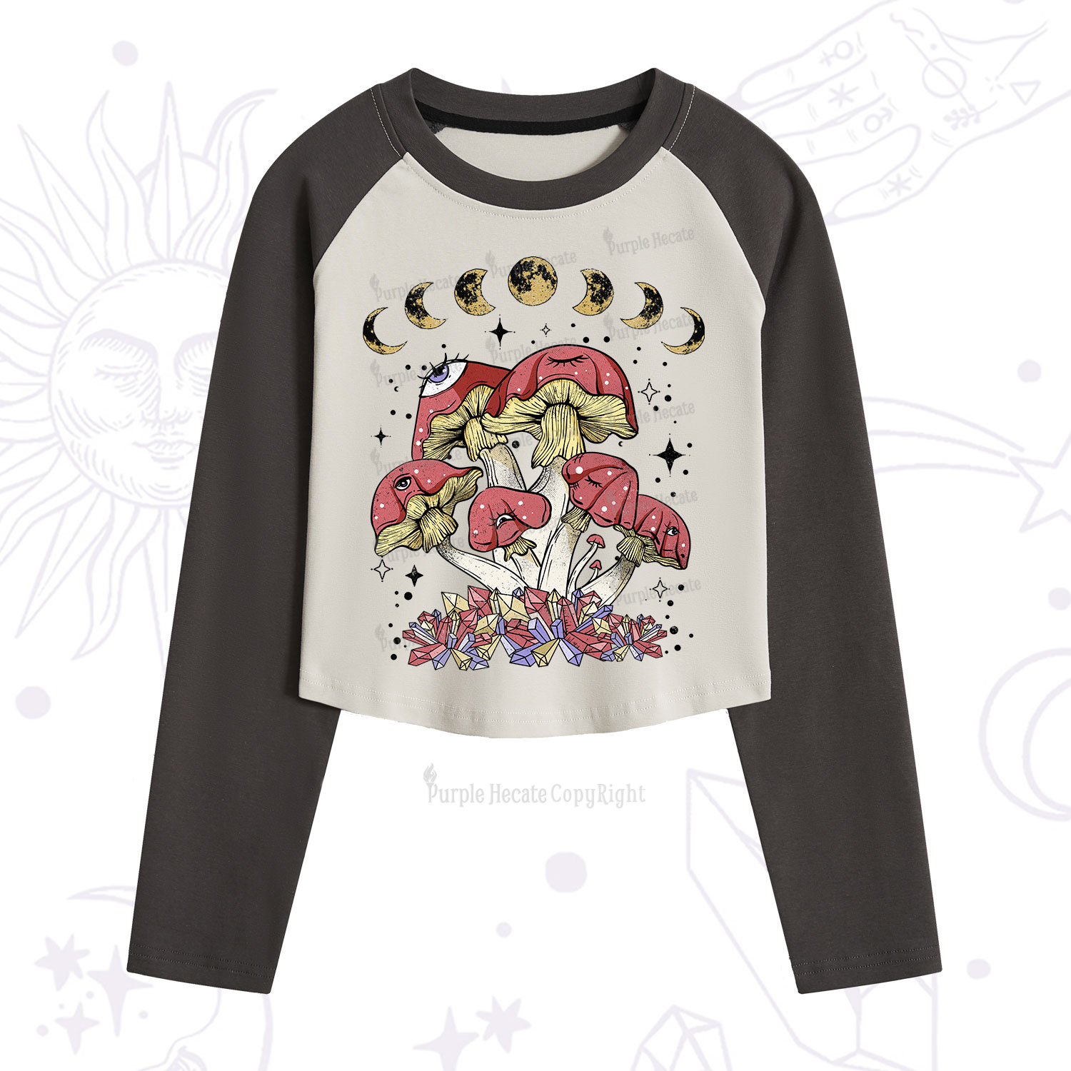 Purplehecate Magic Mushroom Cropped Raglan Long Sleeve T-Shirt