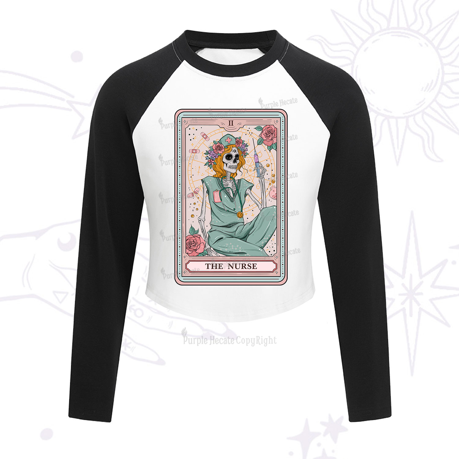 Purplehecate The Nurse Tarot Cropped Raglan Long Sleeve T-Shirt