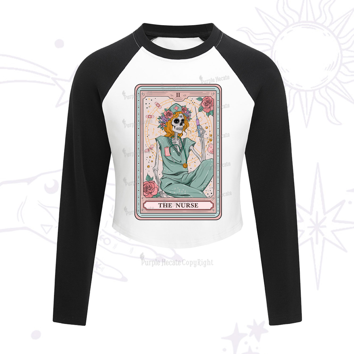 Purplehecate The Nurse Tarot Cropped Raglan Long Sleeve T-Shirt