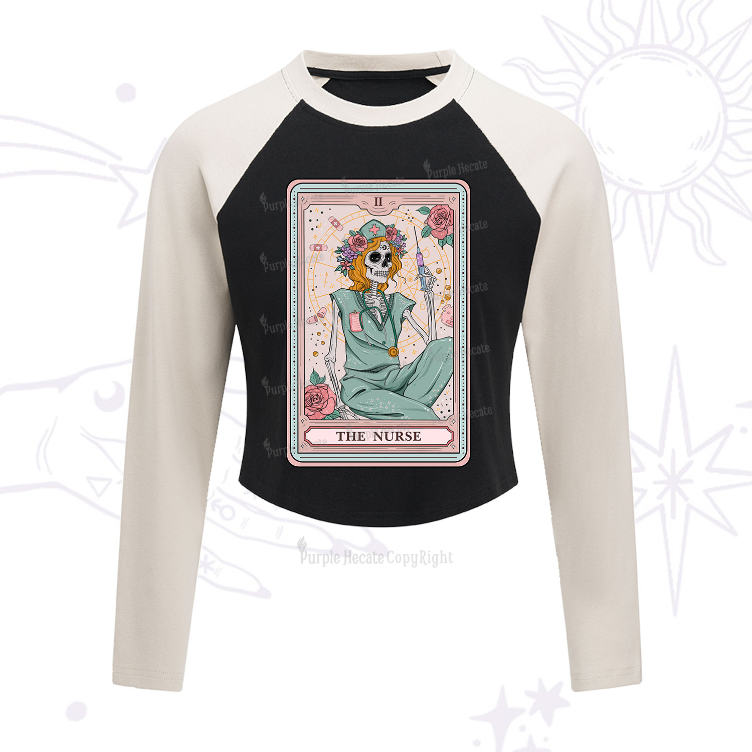 Purplehecate The Nurse Tarot Cropped Raglan Long Sleeve T-Shirt