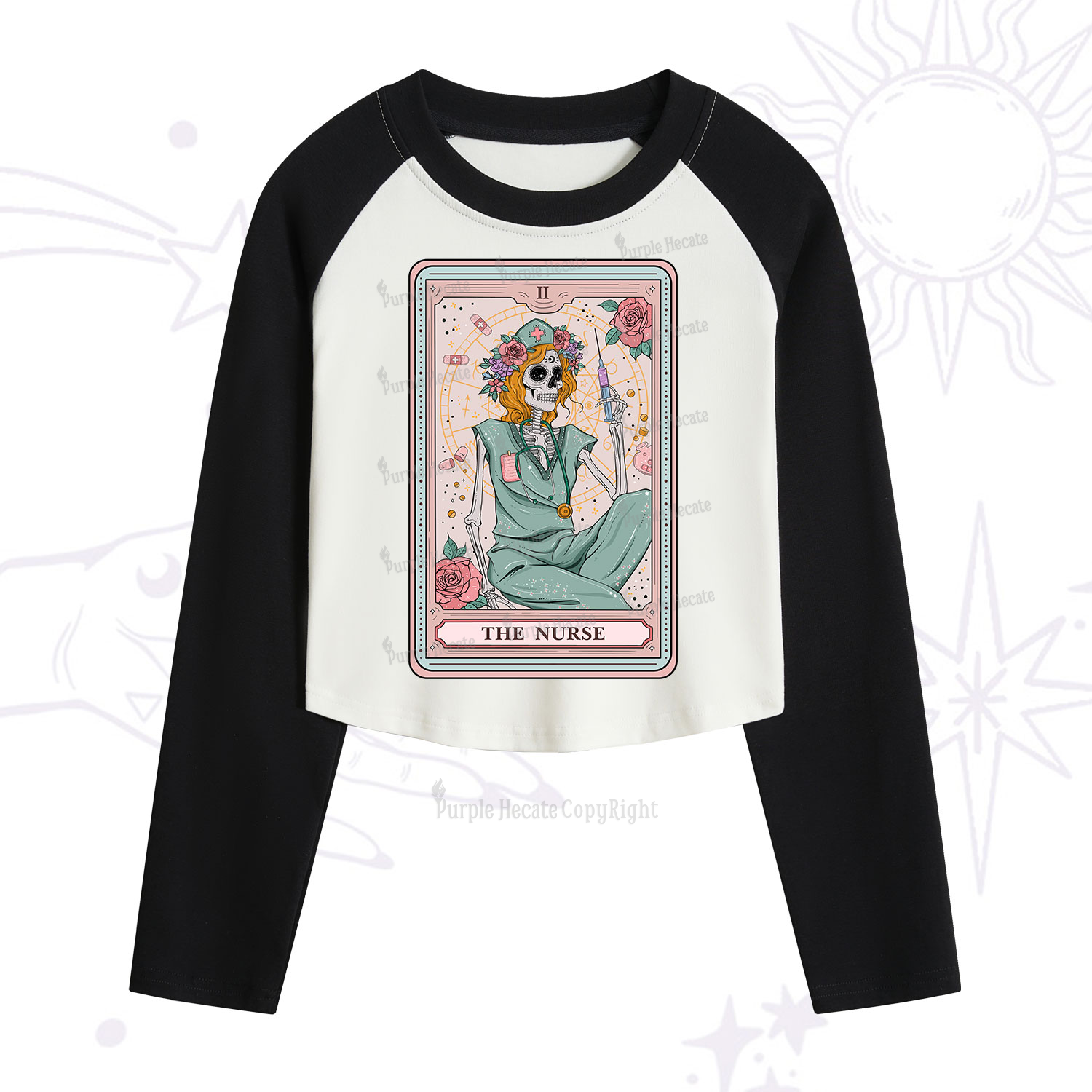 Purplehecate The Nurse Tarot Cropped Raglan Long Sleeve T-Shirt