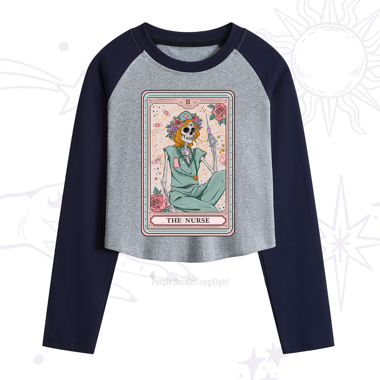 Purplehecate The Nurse Tarot Cropped Raglan Long Sleeve T-Shirt