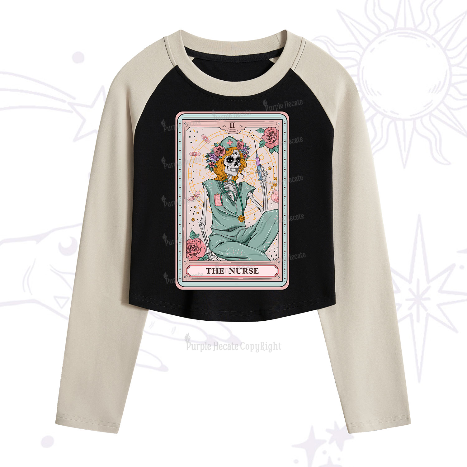 Purplehecate The Nurse Tarot Cropped Raglan Long Sleeve T-Shirt
