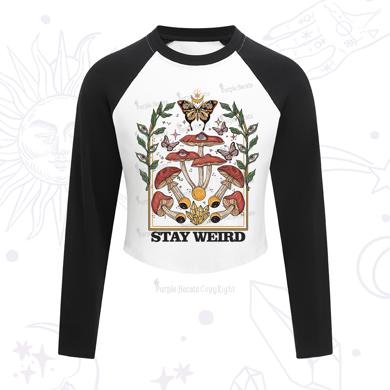 Purplehecate Stay Weird Cropped Raglan Long Sleeve T-Shirt