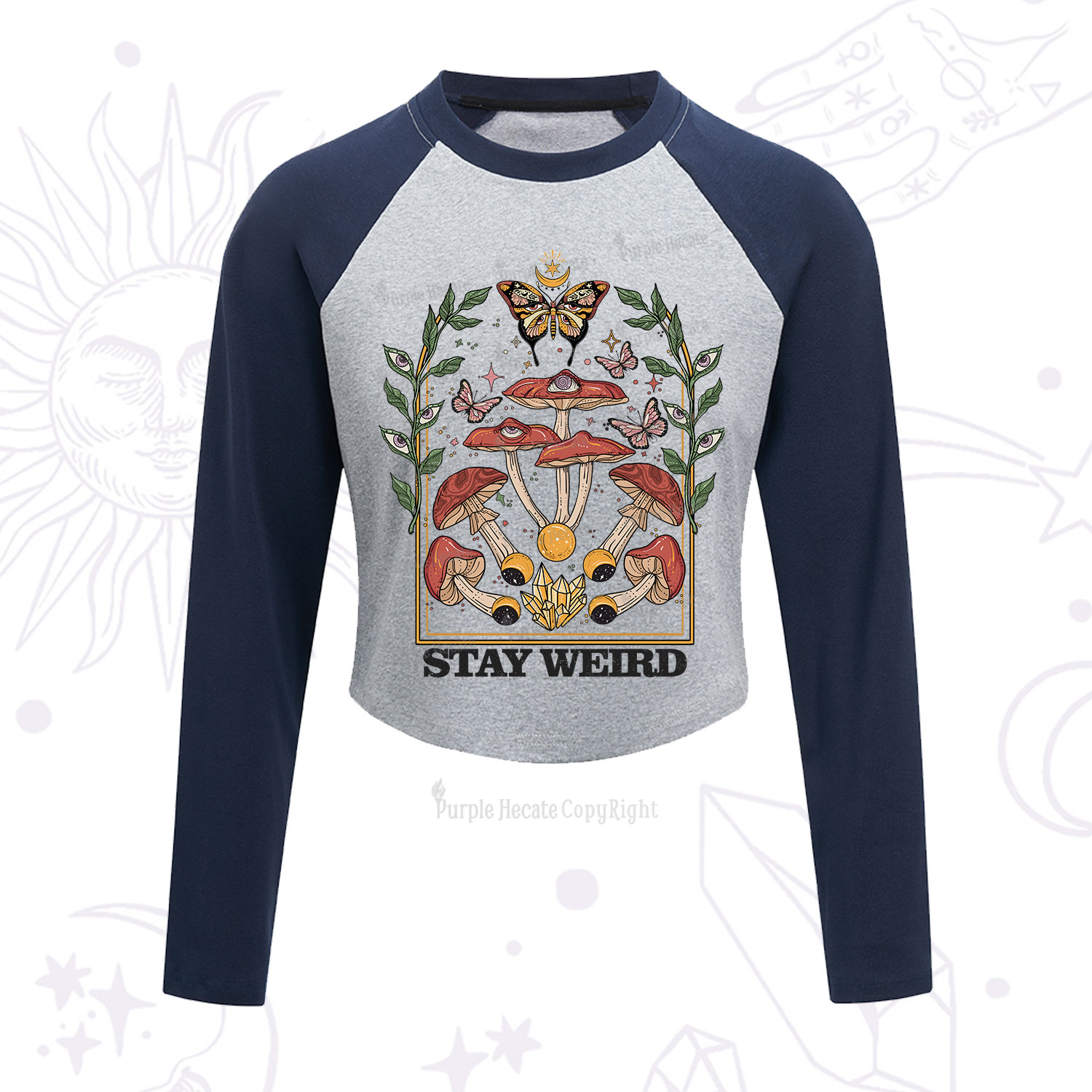 Purplehecate Stay Weird Cropped Raglan Long Sleeve T-Shirt