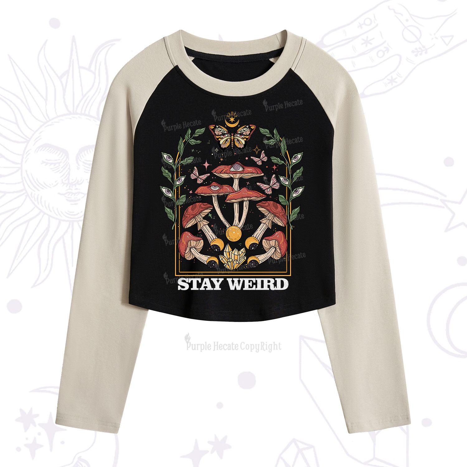 Purplehecate Stay Weird Cropped Raglan Long Sleeve T-Shirt