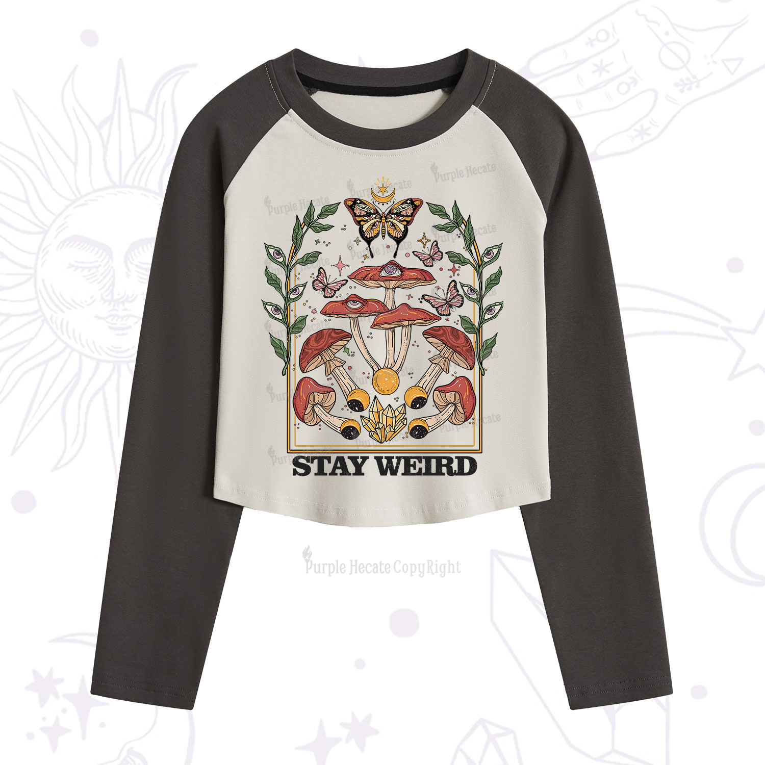 Purplehecate Stay Weird Cropped Raglan Long Sleeve T-Shirt