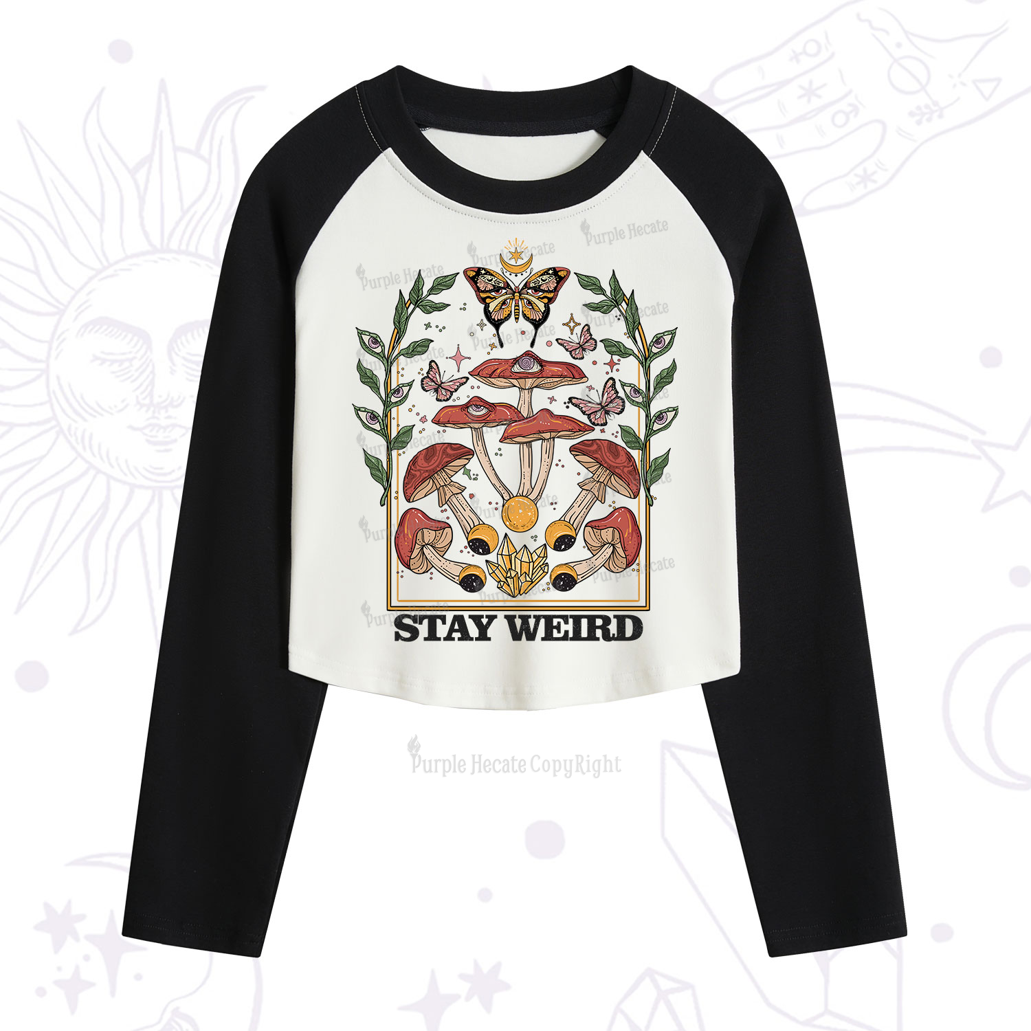 Purplehecate Stay Weird Cropped Raglan Long Sleeve T-Shirt