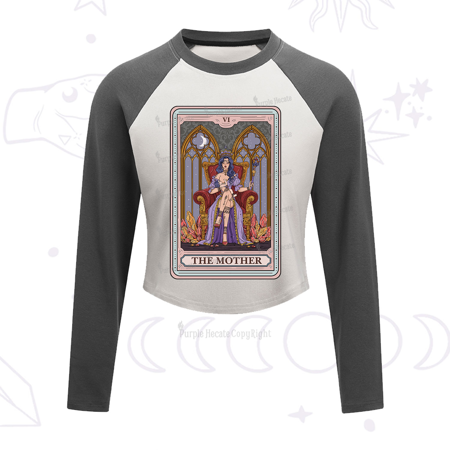 Purplehecate The Mother Tarot Card Cropped Raglan Long Sleeve T-Shirt