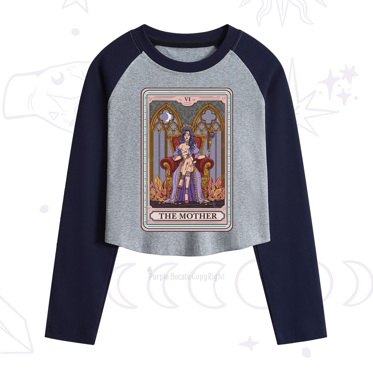 Purplehecate The Mother Tarot Card Cropped Raglan Long Sleeve T-Shirt