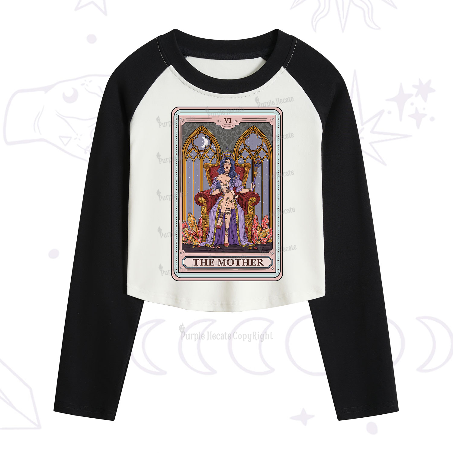 Purplehecate The Mother Tarot Card Cropped Raglan Long Sleeve T-Shirt