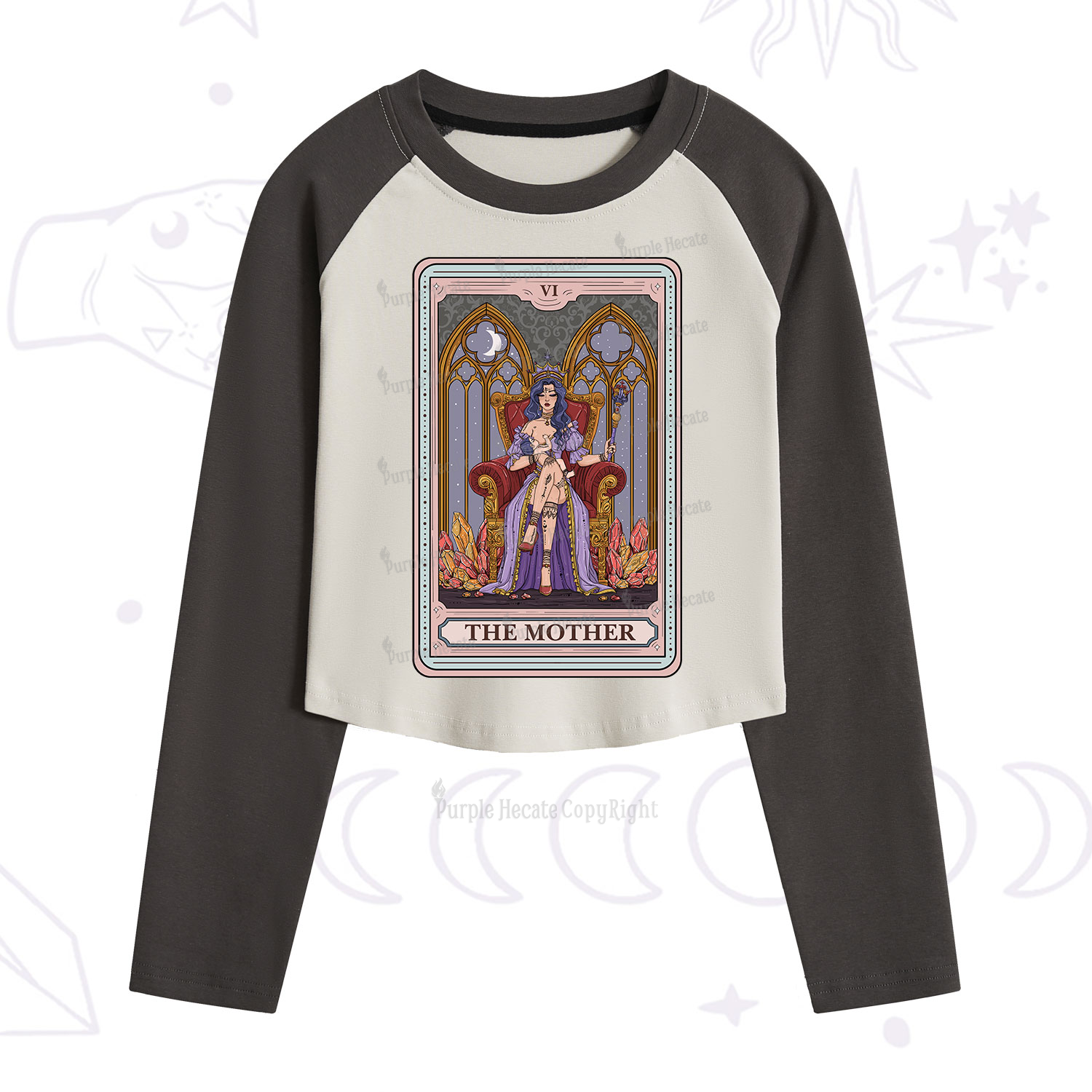 Purplehecate The Mother Tarot Card Cropped Raglan Long Sleeve T-Shirt