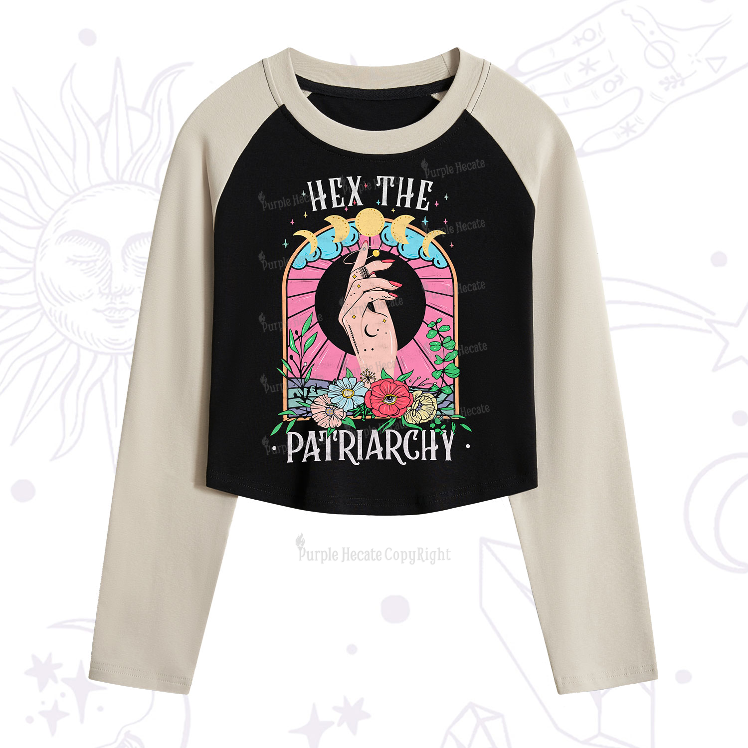 Purplehecate Hex The Patriarchy Cropped Raglan Long Sleeve T-Shirt