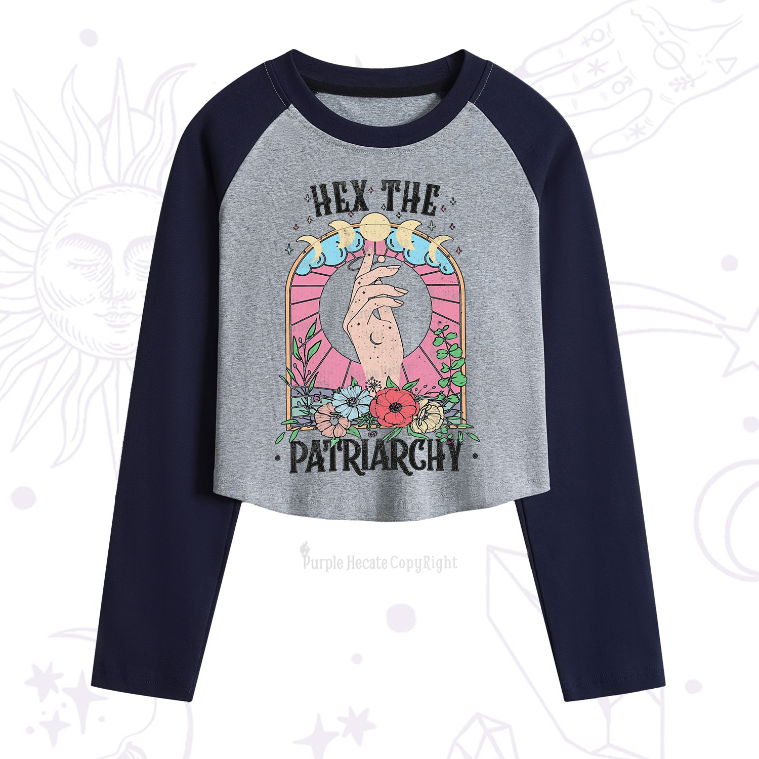 Purplehecate Hex The Patriarchy Cropped Raglan Long Sleeve T-Shirt